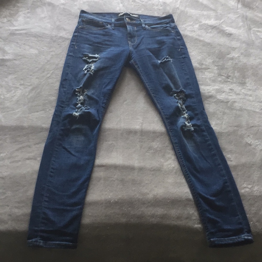 Express 6 Distressed Blue Mid Rise Legging Jeans